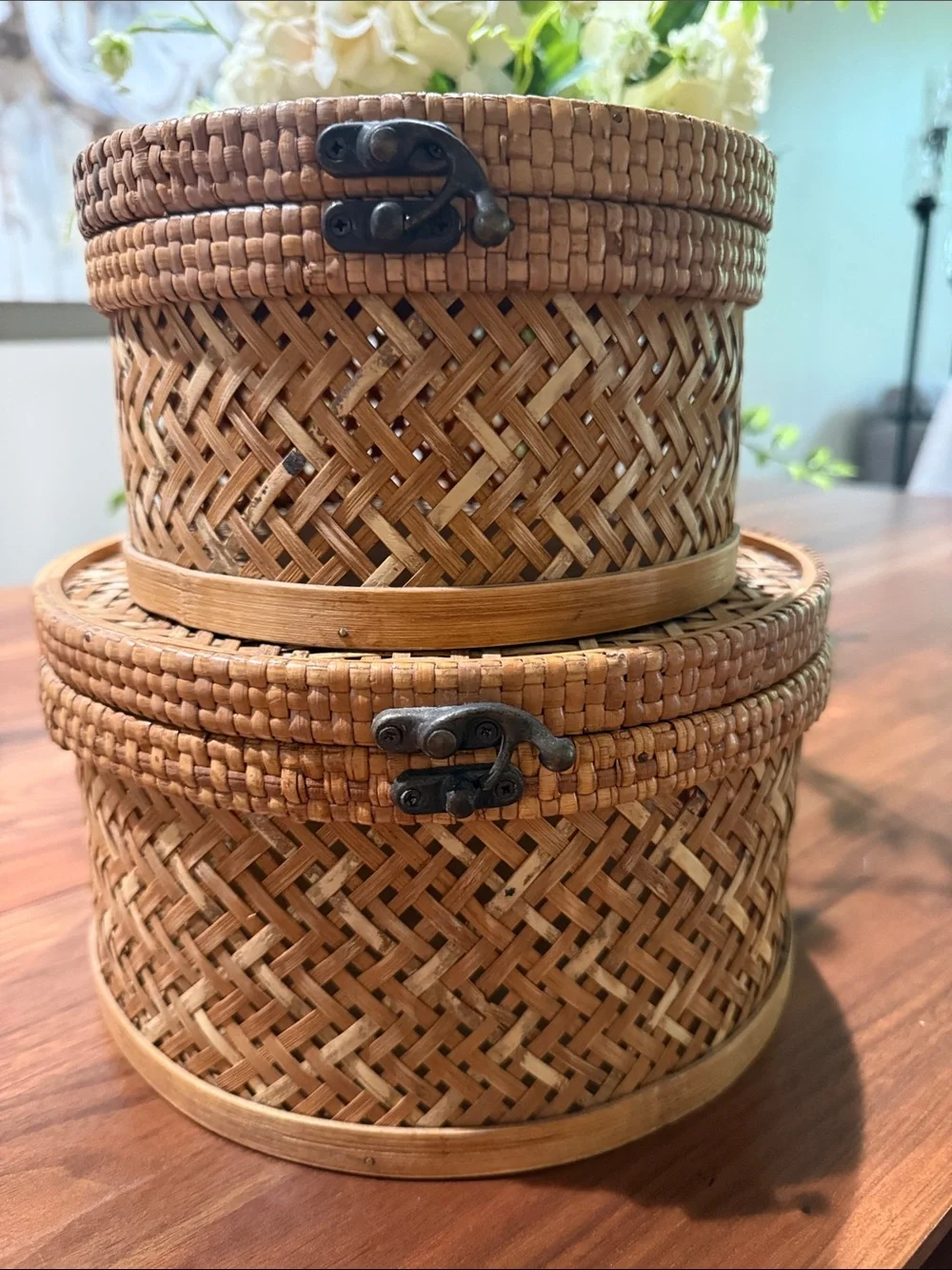 Woven Round Rattan Storage Boxes - Natural Brown 8